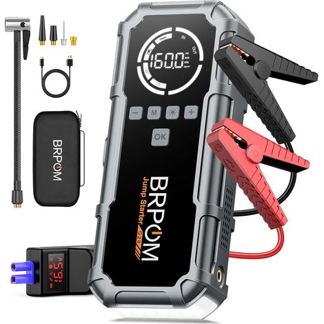 Booster Batterie avec Compresseur, 8000A Démarreur Batterie Voiture, 160PSI Gonfleur de Pneus, 12V Jump Starter, Tout Gaz ou 10L Diesel, Écran LCD, Eclairage de Secours, Banque d'alimentation (1/5)