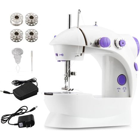 Mini machine à coudre portable pour débutants - Double fil et double vitesse - Machine à coudre de voyage automatique - Avec éclairage LED et coupe-fil - Légère et compacte - Cadeau pour enfants et ad (1/5)