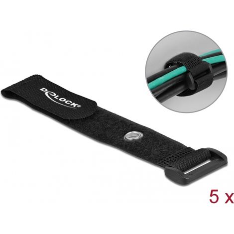 Delock Brida de cable con lazo y ojal de sujeción LA 190 x AN 25 mm negra 5 piezas
