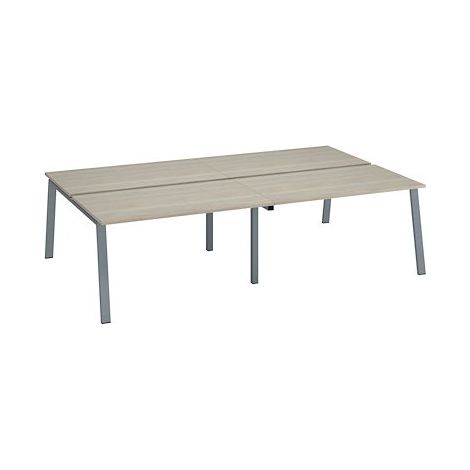 Pôle de 4 bureaux droits chêne gris L 140 x P 80 cm piétement métal aluminium - Arch - Maxiburo
