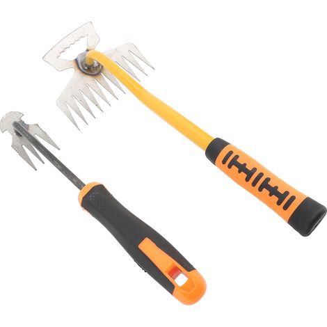 Petit râteau de jardin, outil d'élimination des mauvaises herbes, outils de désherbage, 4 dents, 11 poignées en caoutchouc, idéal pour le jardinage, la culture et le desserrage