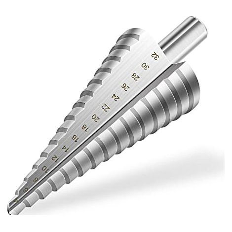 Foret Étagé, 4-32 mm Fraise Etage Metal Triangle Conique Titane HSS, Tige Triangulaire, Meche pour Visseuse sur Métal Acier, Bois, Laiton, Aluminium, Plastique 1 Argent-droit (1/5)
