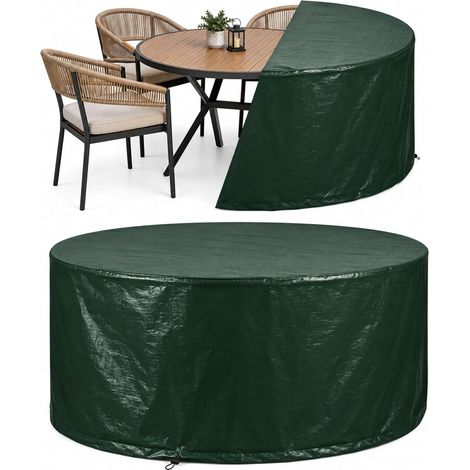 Grande housse ronde robuste pour meubles de patio - Protège votre table et vos chaises tout au long de l'année des intempéries, de la saleté et de la crasse (140 cm x 94 cm) (1/5)