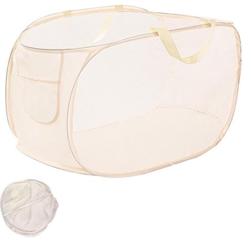 1pcs Panier a Linge Pliable, Corbeille a Linge Pliable, Panier à Vêtements Pliable, Panier à Linge Sale Pliable, Pop Up Corbeille à Linge en Maille pour Salle de Bain,Chambre à Coucher(Beige) (1/4)