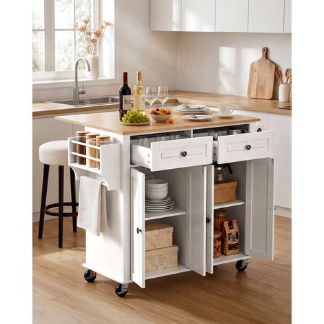Îlot de Cuisine Mobile Desserte à Roulettes en Bois 110,7 cm Blanc, Meuble de Rangement pour Salle à Manger Maison, Table-îlot avec… (1/5)