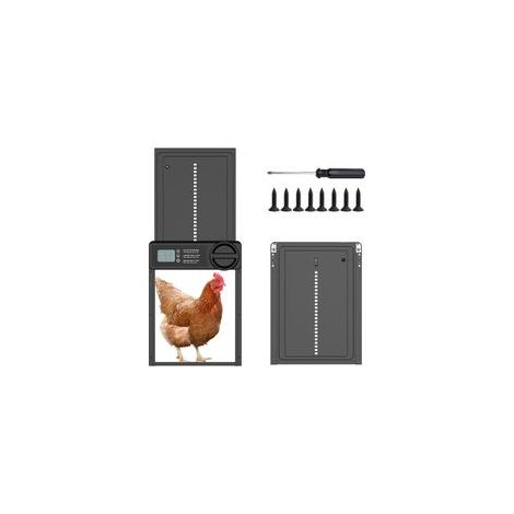 Porte Poulailler Automatique con Écran LCD Programmable Étanche, Porte Automatique Poulailler en Alliage d'aluminium, Alimentado por batería, Comando de Minuterie, Función Anti-pincement