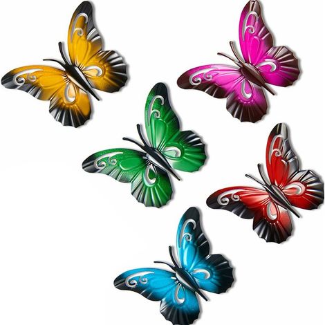 Papillon - Decoration Murale Metal - Suspendu 3D Pour Interieur Et Exterieur - Lot De 6 - 8,9 X 7,1 Cm (1/5)