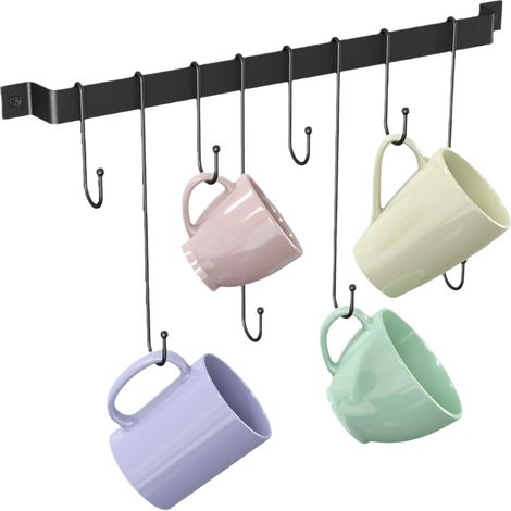 Porte-tasses à café mural : crochet de 43 cm noir pour café - porte-tasses à suspendre[CC] (1/3)