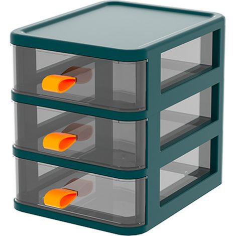 Boîte de Rangement de Bureau Transparente à Poignée Orange, Organisateur de Fournitures 3 Étages Vert 13.4x17x17cm (1/5)