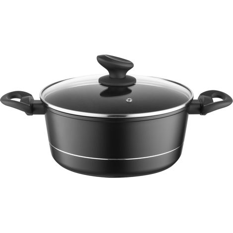 Faitout Aluminium 4 l Diamètre de 24 cm Marmite avec Couvercle en Verre Casserole avec Fond à Induction Faitout pour Induction Marmite tous Feux Revêtement Antiadhésif (1/5)