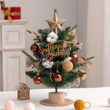 Mini Albero di Natale 45cm – Design Elegante Floccato Rosa e Marrone, PE PVC Resistente – Ideale per Ufficio, Scrivania e Decorazione Fai da Te (1/4)
