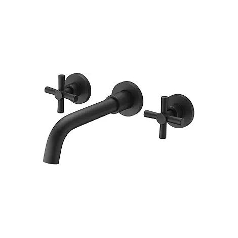 Mitigeur de lavabo mural noir, robinet cuivre plein, eau chaude et froide, fixation encastrée, finition mat, double arrivée, usage salle de bain. (1/2)