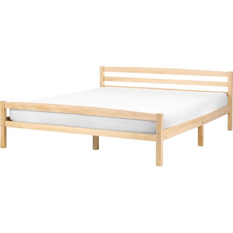 Lit Minimaliste Scandinave en Bois de Pin 140 x 200 cm avec Tête de Lit Marron Clair Echallon (1/5)