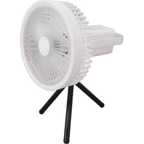 Ventilateur trépied, rechargeable par USB, pliable, portable, idéal pour le camping ou à suspendre, avec télécommande et veilleuse. (1/5)