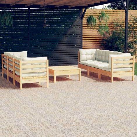 7-tlg. Garten-Lounge-Set mit Creme Kissen Kiefernholz vidaXL (1/5)