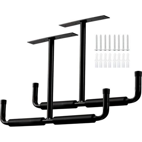 Crochets de rangement pour garage, fixation au plafond, crochets utilitaires robustes, support d\\'échelle, pour suspendre tuyaux, bois et autres objets encombrants (lot de 2, noir) (1/4)