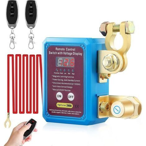 Séparateur de Voitures à Télécommande sans fil, 12V 240A Séparateur de Batterie avec écran de Voltmètre Numérique LED avec Arrêt, Interrupteur de Tuer pour la Voiture, RV, VTT, Camion, Démarrage
