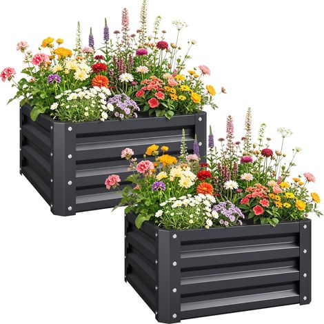 Lot 2 bacs jardin surélevés acier galvanisé 60x60x30,5 cm potagers compacts gris