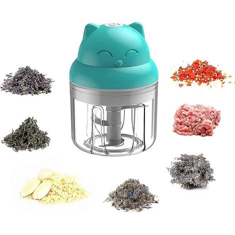 Broyeur à herbes électrique, portable, broyeur à épices rechargeable par USB pour broyer l'ail, les oignons, les noix, les herbes séchées et fraîches, étanche, très efficace (bleu, 250 ml) (1/5)