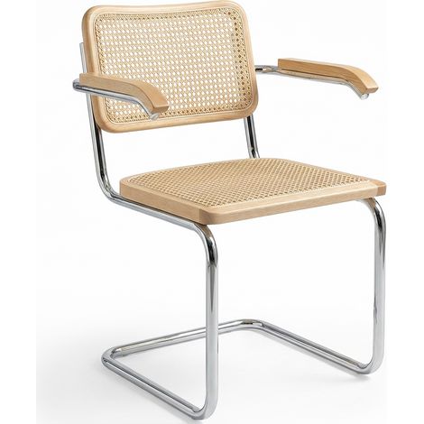 Dining Chair with Armrests - Vintage Design - Wood and Rattan - Bruna (1/4)