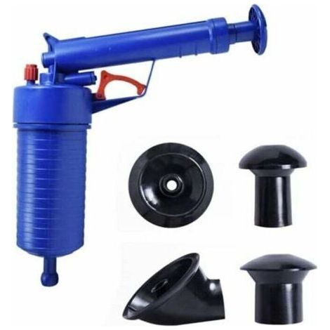 Déboucheur Canalisation WC Air Comprimé - Pompe Pour Evier Cuisine Lavabo - Avec 4 Différentes Ventouses - Bleu (1/4)