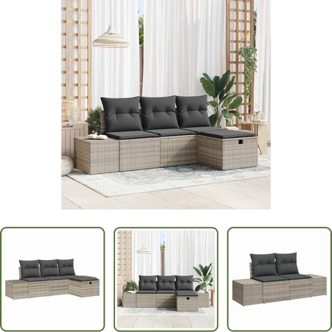 Poly Rattan - Garten-Sofa-Set mit Kissen 4 pcs Hellgrau Poly Rattan (1/5)
