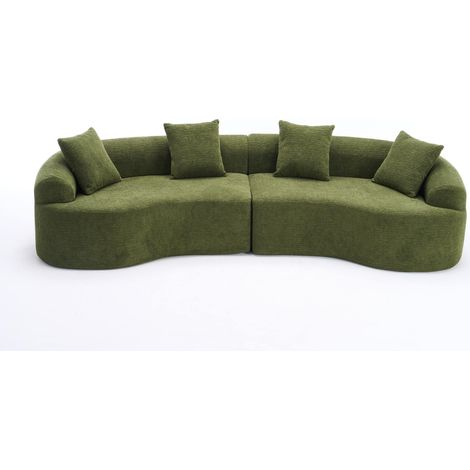 Sofá curvo de 4 plazas en chenilla verde, 275 x 115 x 63 cm, sin montaje (1/5)