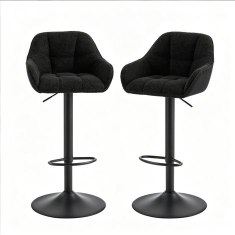 Pack de 2 taburetes de bar negros con respaldo, altura regulable y giratorios (1/5)