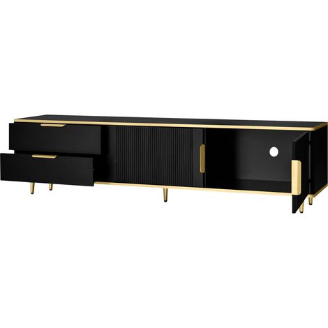 Mobile TV nero e dorato con 2 cassetti e armadi, 170 x 45 x 37 cm (1/5)