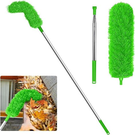 Brosse de Nettoyage de GouttièRe Outil de Toiture avec Mât TéLescopique Extensible 8,2 Pieds Outil de Nettoyage de Garde Facile à Retirer, Vert