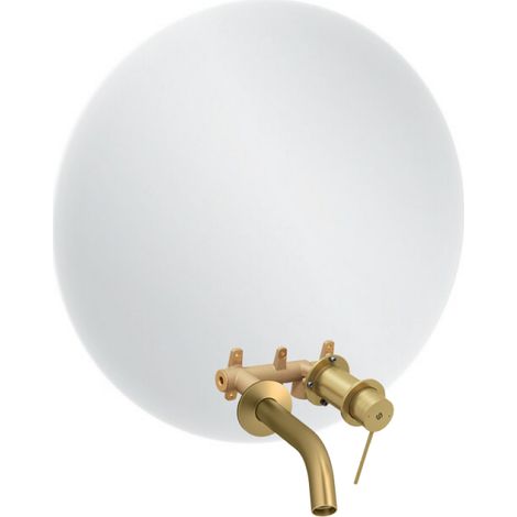 Espejo LED redondo de 2 orificios + mezclador de lavabo integrado JACOB DELAFON Grands Boulevards Latón cepillado + cuerpo integrado