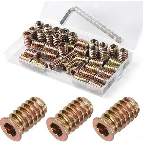 Insert Fileté Bois M8 x 25mm, 40 Pièces Douille Filetée Visser Inserts Écrous à Zinc, Insert D'écrou Borgne Metal Ecrou Hexagonal, Intérieur Manchons a Visse Vis Tête, pour Meubles en Bois (1/5)