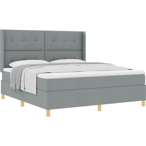 Lit double,Lit adulte,Lit à ressorts avec matelas Gris clair 180 x 200 cm tissu (1/5)