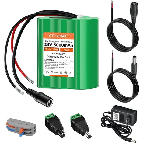 Batterie lithium-ion rechargeable 24 V 3000 mAh pour projets de bricolage, bateau, caméra de vidéosurveillance, détecteur de poissons, barre lumineuse LED et plus encore (1/5)
