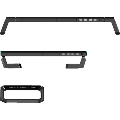 Supporto per monitor da gaming, design ergonomico, hub USB e cassetto portaoggetti, nero. (1/2)