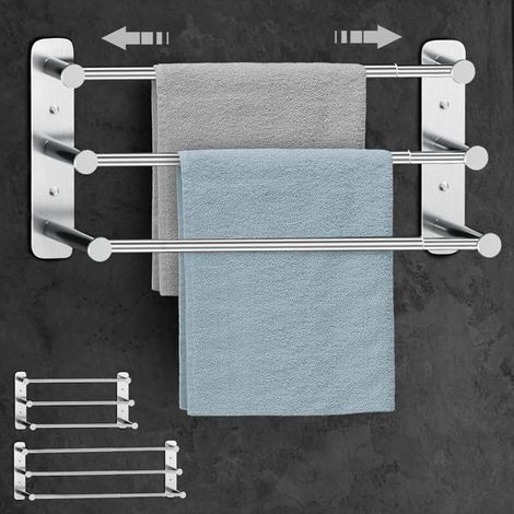 Porte-Serviette Salle de Bain Extensible 37-70cm - 2 Méthodes d'Installation (Avec/Sans Percer) - Acier Inoxydable Robuste (1/5)