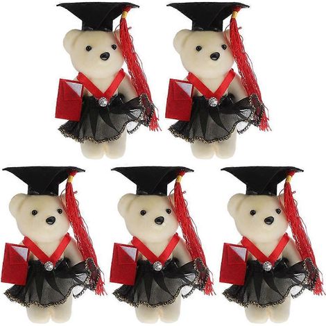 Lot de 5 oursons en peluche avec bouquet de fleurs, décoration pour la remise des diplômes-12X4cm