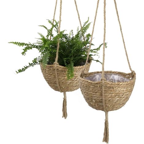 2 Panier en algues, Cache-pot décoratif, Revêtement plastique, Intérieur 25x6cm (1/5)
