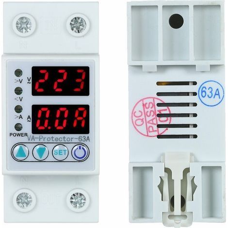 63A 220V DIN-Schienen-Überspannungs- und Unterspannungsschutzgerät mit einstellbarem Relais und Überstromschutz für den Hausgebrauch mit zwei LED-Anzeigen (1/4)