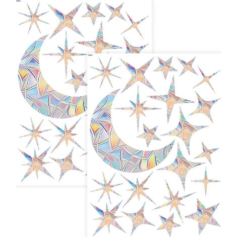 Autocollant Anti-collision Oiseaux - Forme Étoile Lune Prisme Arc-en-ciel - Adhésif Électrostatique PVC pour Vitre - Lot de 12 (1/5)