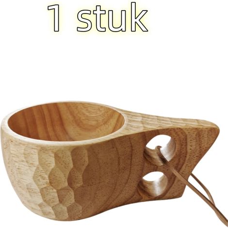 pièce - Gobelet - Bouteille d'eau - Tasse portable - Gobelet double trou en bois d'hévéa avec motif tortue - Anse - Convient pour une utilisation en extérieur - 15 cm x 8 cm x 6,2 cm - Couleur bois (1/5)