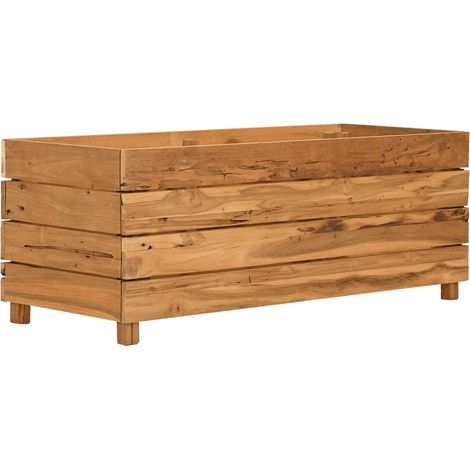 Jardinière Lit surélevé 100x40x38 cm bois de teck recyclé et acier (1/5)
