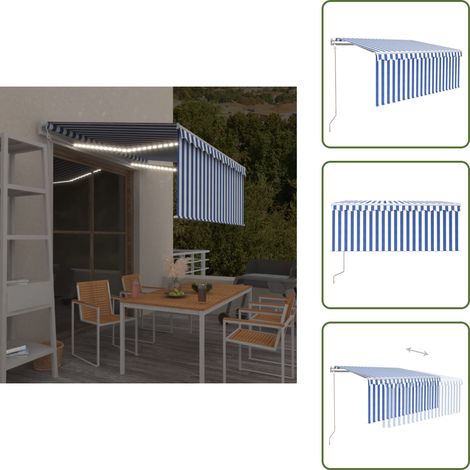 Tenda da sole con telecomando - vidaXL Tenda Automatica Parasole LED Sensore Vento 3x2,5m Blu e Bianco - Tenda da sole in alluminio