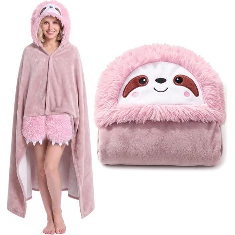 Plaid a Capuche, Couverture à Capuche en Flanelle Douce avec Manche, Couverture Sweat à Capuche Portable, Chaud Hiver Cadeau pour Femme Homme, Lavable (1/5)