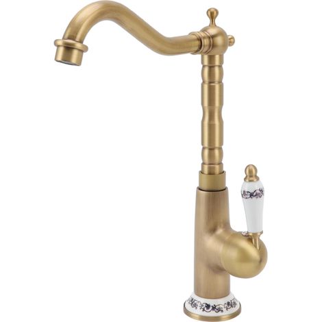 Robinet de Cuisine Antique en Cuivre Doré, Mitigeur à Rotation 360° pour Évier de Cuisine ou Salle de Bain, Style Rétro Européen