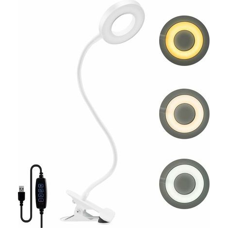 Klemmbare Schreibtischlampe mit 48 LEDs, einstellbarer Helligkeit, verstellbarem Leselicht, USB-LED-Schreibtischlampe zum Lernen und Arbeiten, Weiß [Energieklasse A++] (1/5)