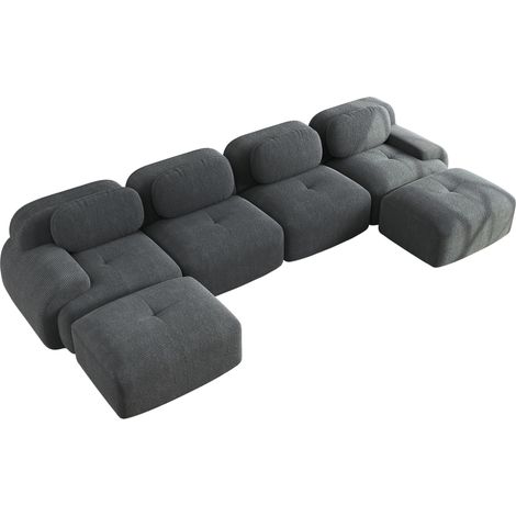 Modulares U-Sofa in Grau aus Cord, ohne Montage, 32D-Schaumstoff (1/5)