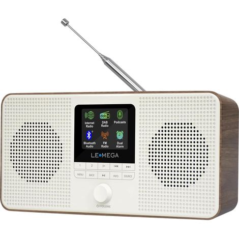 Radio Internet Stéréo,Radio WiFi Dab/Dab+,FM,Bluetooth,Haut-parleurs Stéréo 2.0,Double Réveil,60 Préréglages,Sortie Casque,Noyer (1/5)
