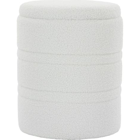 CHICFURN Puff de almacenaje redondo 36,5 x 36,5 x 46,5 cm en poliéster blanco, 33 L, sin montaje (1/5)