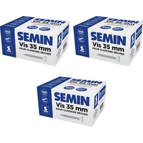 Lot de 3 x 1000 vis auto perceuse Semin pour la fixation des plaques de pâtre sur l'ossature - intérieur - 35 mm